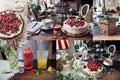 A collage of photos of culinary, cafe, restaurant, drinks, cakes, sweets. Vintage style and retro Royalty Free Stock Photo