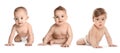 Collage with photos of cute babies crawling on background. Banner design Royalty Free Stock Photo