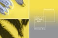 Collage from photos, gray yellow trendy colors 2021. Royalty Free Stock Photo