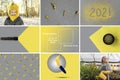 Collage from photos, gray yellow trendy colors 2021. Royalty Free Stock Photo