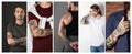 Collage with photos of handsome men with tattoos on body, closeup view. Banner design Royalty Free Stock Photo