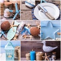 Collage from photos with ocean or coastal living decorations.