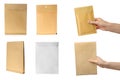 Collage with photos of people holding paper envelopes on white background Royalty Free Stock Photo