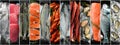 Collage of photos of seafood. Fresh fish and seafood.