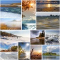 Collage with photos of the Siberian river Ob