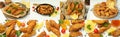 Collage of photos of tasty chicken strips Royalty Free Stock Photo