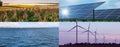 Collage with photos of water, field, solar panels and wind turbines, banner design. Alternative energy source Royalty Free Stock Photo