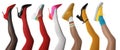 Collage with photos of women showing fashionable collections of stylish shoes, tights and socks on white background, closeup view Royalty Free Stock Photo