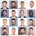 Collage picture of different multiethnic cheerful adult man expr