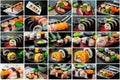 Collage picture of sushi set