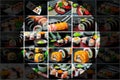 Collage picture of sushi set