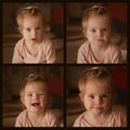 Collage with pictures of emotions of a little girl with Down syndrome