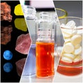 Collage pictures on scientific development of drugs, pills and vitamins