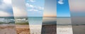 A collage of pictures of the sea at different times of day