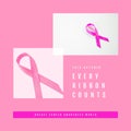 Collage of pink awareness ribbons and this october every ribbon counts text on pink background