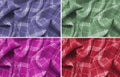 Collage of pink,purple,green and red checkered plaid clothes material. Close up macro view.Cloth background.Scottish pattern Royalty Free Stock Photo