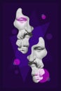 Collage with plaster antique sculpture of human face in a pop art style. Modern creative concept image with ancient