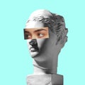 Collage with plaster head model and female portrait. Modern design. Contemporary colorful art collage. Royalty Free Stock Photo