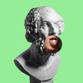 Collage with plaster head model and male portrait. Modern design. Contemporary colorful art collage. Royalty Free Stock Photo