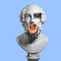 Collage with plaster head model and male portrait. Modern design. Contemporary colorful art collage. Royalty Free Stock Photo