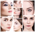 Collage of plastic surgery concept. Royalty Free Stock Photo