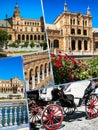 Collage of Plaza de espana spain square Seville, Andalusia, Spain. Royalty Free Stock Photo