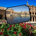 Collage of Plaza de espana spain square Seville, Andalusia, Spain. Royalty Free Stock Photo