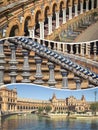 Collage of Plaza de espana spain square Seville, Andalusia, Spain. Royalty Free Stock Photo