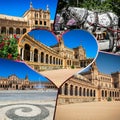 Collage of Plaza de espana spain square Seville, Andalusia, Spain. Royalty Free Stock Photo