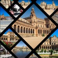 Collage of Plaza de espana spain square Seville, Andalusia, Spain. Royalty Free Stock Photo