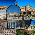 Collage of Plaza de espana spain square Seville, Andalusia, Spain. Royalty Free Stock Photo