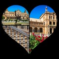 Collage of Plaza de espana spain square Seville, Andalusia, Spain. Royalty Free Stock Photo