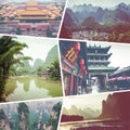 Collage of popular tourist destinations in China. Travel background