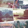 Collage of popular tourist destinations in China. Travel background