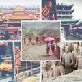 Collage of popular tourist destinations in China. Travel background