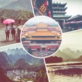 Collage of popular tourist destinations in China. Travel background