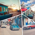 Collage of popular tourist destinations in Cuba. Travel background