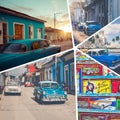 Collage of popular tourist destinations in Cuba. Travel background