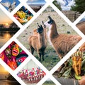 Collage of popular tourist destinations in Ecuador. Travel background. South America