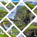 Collage of popular tourist destinations in Faroes Islands.  Travel background. Faroe Islands. Denmark. Europe Royalty Free Stock Photo