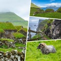 Collage of popular tourist destinations in Faroes Islands.  Travel background. Faroe Islands. Denmark. Europe Royalty Free Stock Photo