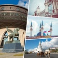 Collage of popular tourist destinations in Kazan. Travel background. Russia