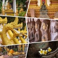 Collage of popular tourist destinations in Laos. Travel background. Southeast Asia