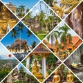 Collage of popular tourist destinations in Laos. Travel background. Southeast Asia