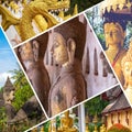 Collage of popular tourist destinations in Laos. Travel background. Southeast Asia