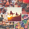 Collage of popular tourist destinations in Morocco. Travel background