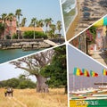 Collage of popular tourist destinations in Senegal. Travel background. West Africa