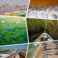 Collage of popular tourist destinations in Senegal. Travel background. West Africa