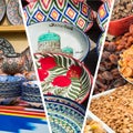 Collage of popular tourist destinations in Uzbekistan. Travel background. Central Asia