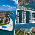 Collage of popular tourist destinations in Zadar. Croatia. Travel background. Aerial view